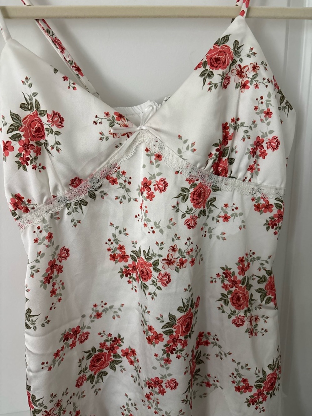 Forever 21 Floral Print Bow Godet Slip Satin Mini Dress Fairy XS - Picture 3 of 7